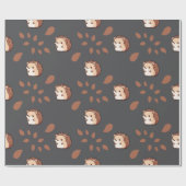 ダークグレーシームレスラッピング紙：かわいいハリネズミ ラッピングペーパー (フラット)
