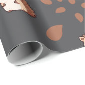 ダークグレーシームレスラッピング紙：かわいいハリネズミ ラッピングペーパー (ロールコーナー)