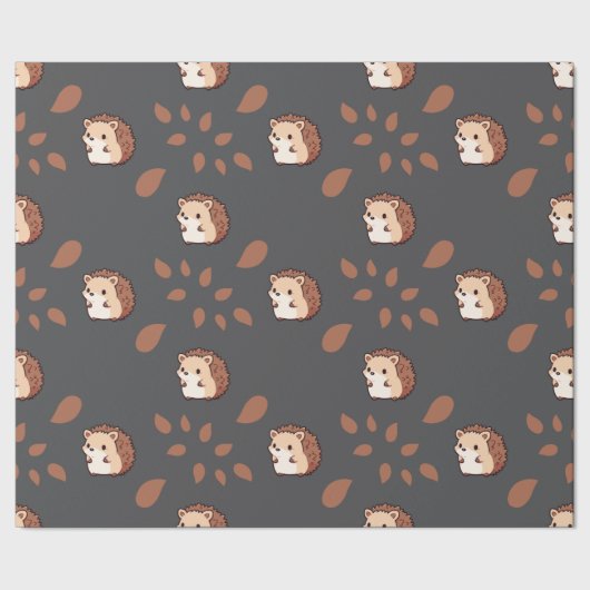 ダークグレーシームレスラッピング紙：かわいいハリネズミ ラッピングペーパー (シーム)