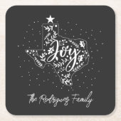 ダークグレージョイホリデー葉ズテキサス州シェイプ スクエアペーパーコースター (正面)