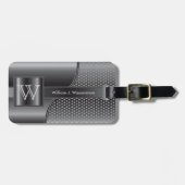 ダークグレースチールメタル – モノグラム男らしデザイン ラゲッジタグ (正面横)