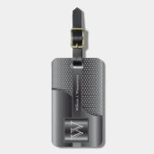 ダークグレースチールメタル – モノグラム男らしデザイン ラゲッジタグ (正面縦)