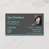 ダークグレーストライプティール(緑がかった色)モノグラムと写真 名刺 (裏面)