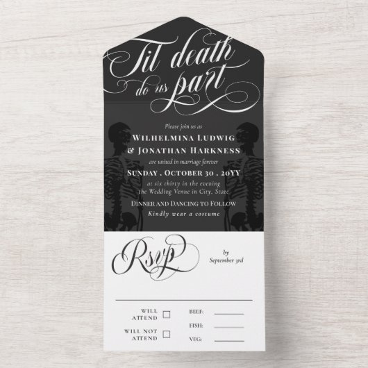 ダークグレーティルデス私たちパーティーゴシック結婚ズ オールインワン招待状 (内側)