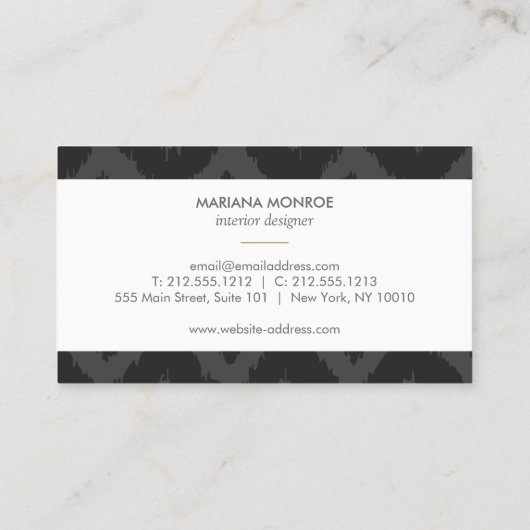 ダークグレーデザイナー名刺のイカットパターン 名刺 (裏面)