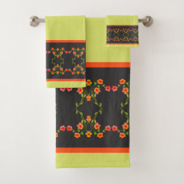 ダークグレーピンクスとオレンジフローラアクセント バスタオルセット