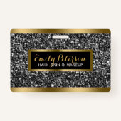 ダークグレーフェイクグリッター金ゴールドアクセント バッジ (正面)