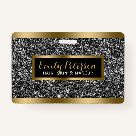 ダークグレーフェイクグリッター金ゴールドアクセント バッジ (正面)