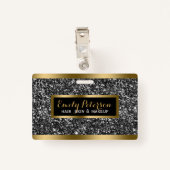 ダークグレーフェイクグリッター金ゴールドアクセント バッジ (裏面クリップ)