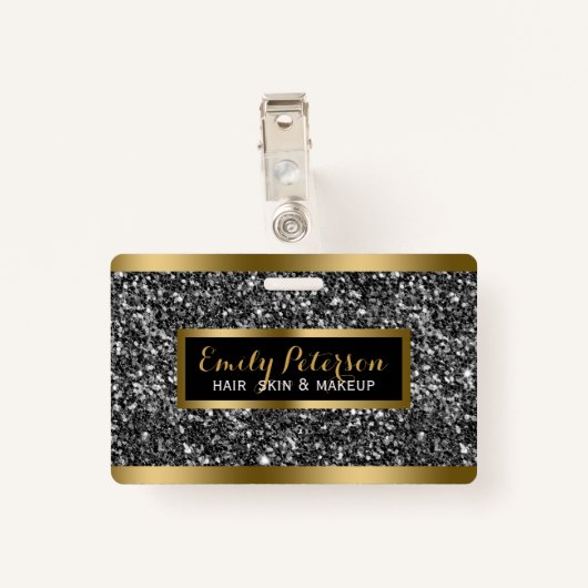 ダークグレーフェイクグリッター金ゴールドアクセント バッジ (裏面クリップ)