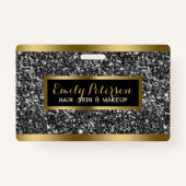 ダークグレーフェイクグリッター金ゴールドアクセント バッジ (裏面)