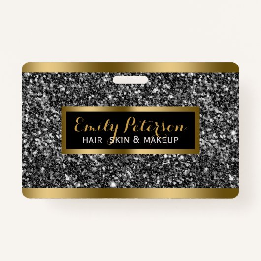 ダークグレーフェイクグリッター金ゴールドアクセント バッジ (裏面)