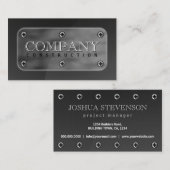 ダークグレーフェイクスチールメタルプレートとネジ 名刺 (正面/裏面)