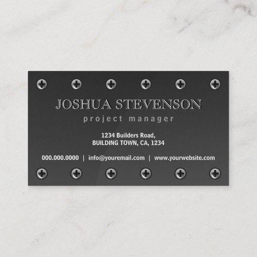 ダークグレーフェイクスチールメタルプレートとネジ 名刺 (裏面)