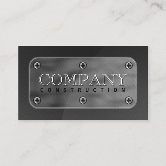ダークグレーフェイクスチールメタルプレートとネジ 名刺 (正面)