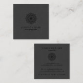 ダークグレーフェイクリネン&ブラックマンダラ スクエア名刺 (正面/裏面)