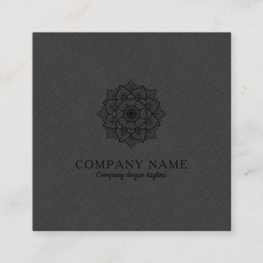 ダークグレーフェイクリネン&ブラックマンダラ スクエア名刺 (正面)