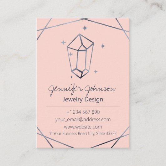 ダークグレーフォイルジュエリー気にピンクビジネスカード 名刺 (正面)