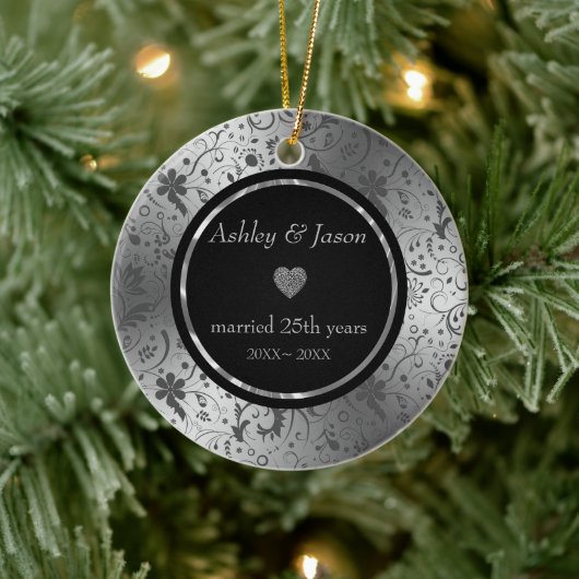 ダークグレーフローラダマスク セラミックオーナメント (ツリー)