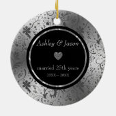 ダークグレーフローラダマスク セラミックオーナメント (裏面)