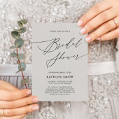 ダークグレーブライダルシャワーミニマルエレガントリストスクリプト インビテーションポストカード