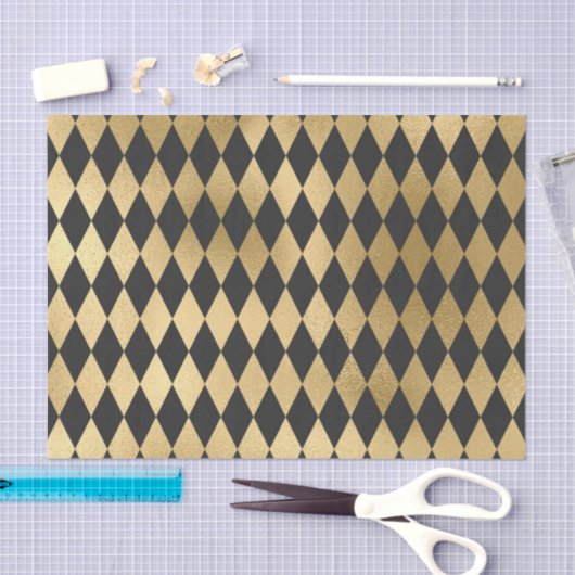 ダークグレーブラックハーレクイン幾何学的ロムバス 薄葉紙 (クラフト)