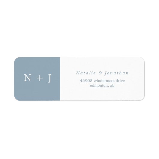 ダークグレーブルーのミニマリスト新郎新婦イニシャル ラベル (正面)