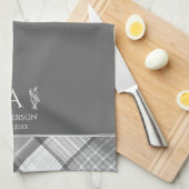 ダークグレープレイド名パーソナライズされたモノグラム キッチンタオル (四つ折り)