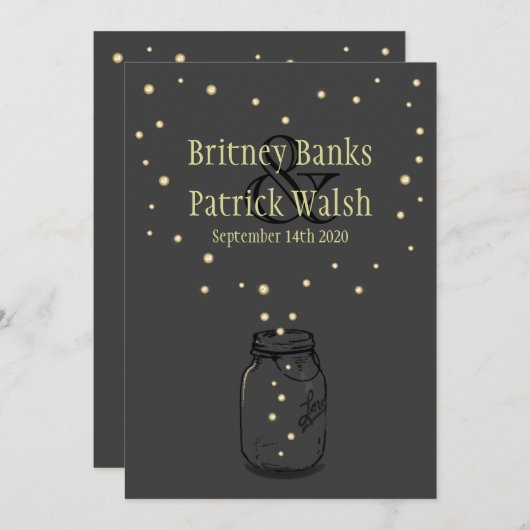 ダークグレーメイソンジャーホタル結婚式招待状 招待状 (正面/裏面)