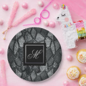 ダークグレーモザイクガラスモノグラムの ペーパープレート (パーティー)