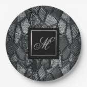 ダークグレーモザイクガラスモノグラムの ペーパープレート (正面)