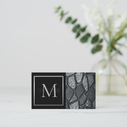 ダークグレーモザイクガラスモノグラム名刺5 名刺 (スタンド正面)