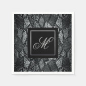 ダークグレーモザイクガラスモノグラム紙ナプキンス スタンダードカクテルナプキン (正面)