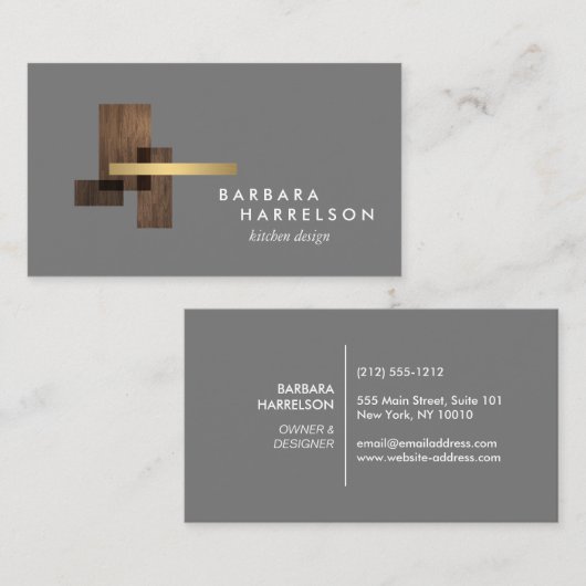 ダークグレーモダンのミッドセンチュリー建築ロゴ 名刺 (正面/裏面)