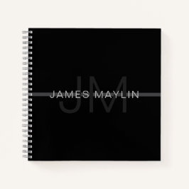 ダークグレーモノグラム、名前と幾何学的ストライプ ノートブック