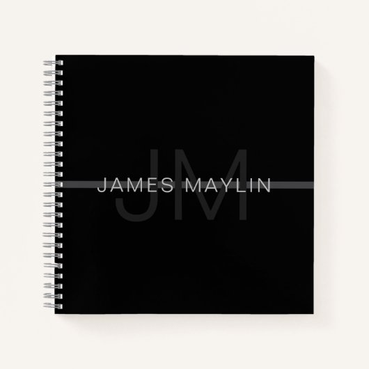 ダークグレーモノグラム、名前と幾何学的ストライプ ノートブック (正面)