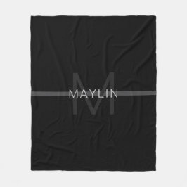 ダークグレーモノグラム、名前と幾何学的ストライプ フリースブランケット