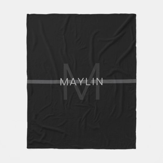 ダークグレーモノグラム、名前と幾何学的ストライプ フリースブランケット (正面)