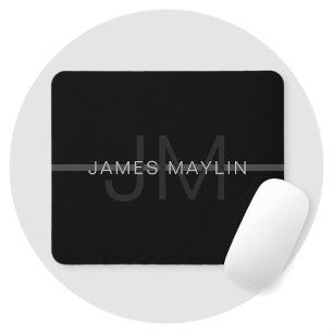 ダークグレーモノグラム、名前と幾何学的ストライプ マウスパッド
