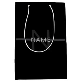 ダークグレーモノグラム、名前と幾何学的ストライプ ミディアムペーパーバッグ