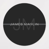 ダークグレーモノグラム、名前と幾何学的ストライプ ラベル (デザイン1)