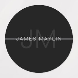 ダークグレーモノグラム、名前と幾何学的ストライプ ラベル