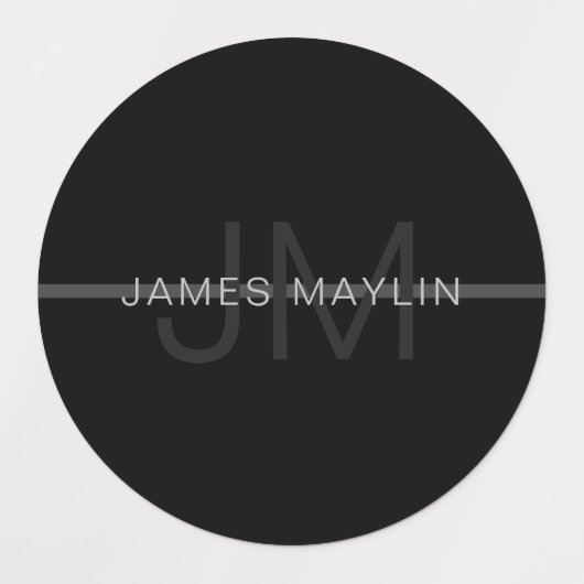 ダークグレーモノグラム、名前と幾何学的ストライプ ラベル (デザイン1)