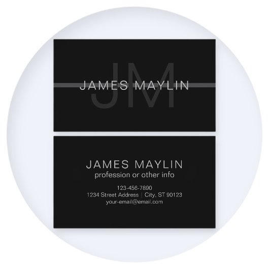 ダークグレーモノグラム、名前と幾何学的ストライプ 名刺