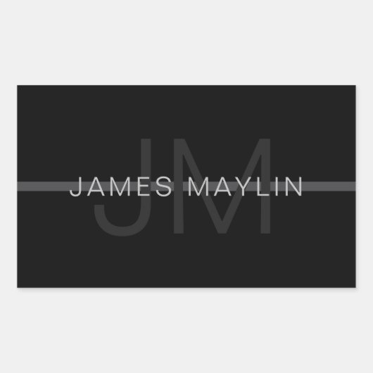 ダークグレーモノグラム、名前と幾何学的ストライプ 長方形シール (正面)