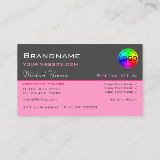 ダークグレーライトピンクとロゴシックプロフェッショナル 名刺 (裏面)