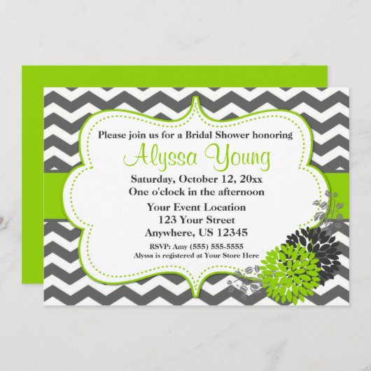 ダークグレーライムグリーンシェブロン招待状 招待状 (正面/裏面)