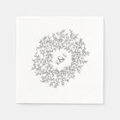 ダークグレーリーフサークルモノグラム結婚アートのカスタム スタンダードカクテルナプキン (正面)