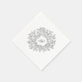 ダークグレーリーフサークルモノグラム結婚アートのカスタム スタンダードカクテルナプキン (角)