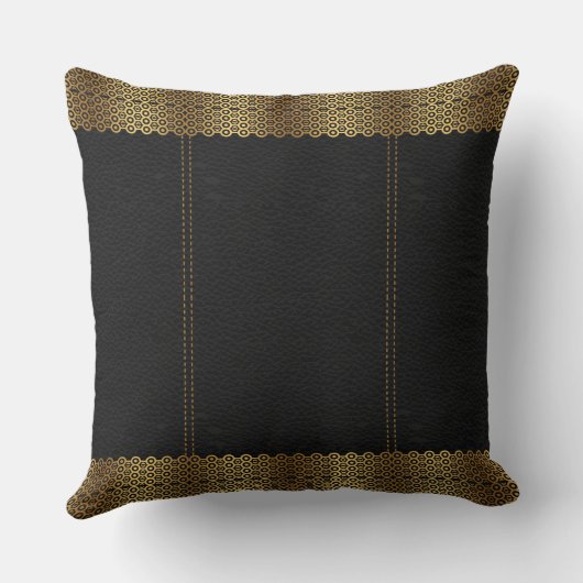 ダークグレーレザーと金ゴールドジオメト縁どリ クッション (裏面)